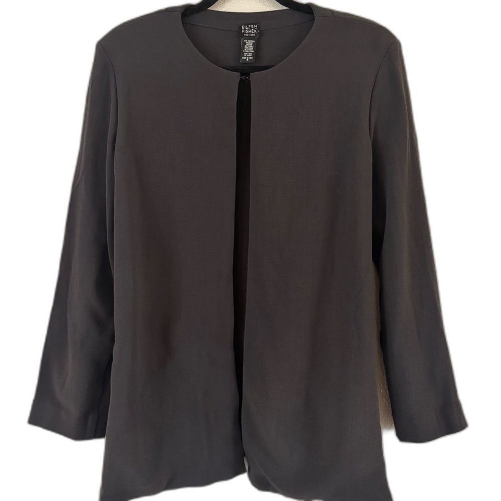 Eileen Fisher Long Line Wool Blend Open Faced Jacket Small